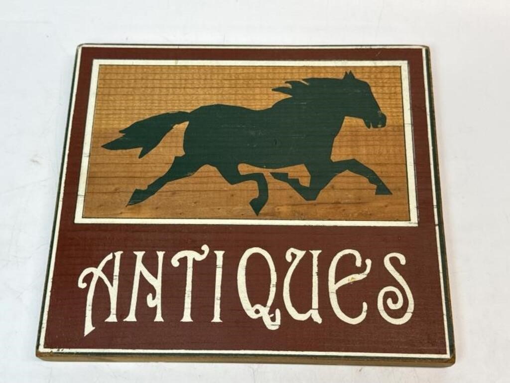 Wooden Antiques Sign 9” x 8”