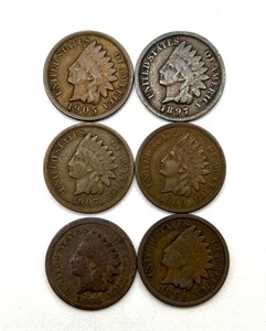 (6) Indian Head Cents : 1864, 1891, 1897, 1905,