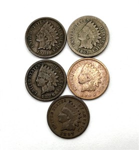 (5) Indian Head Cents : 1863, 1896, 1897, 1905,