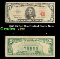 1963 $5 Red Seal United States Note Grades vf+