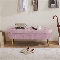 Lifeand Storage Velvet Suit Tufted Bench  Pink