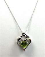 Sterling Silver Diamond Peridot 14 Kt Necklace