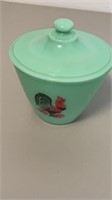 Vintage Green Janette Rooster Lidded Grease Jar