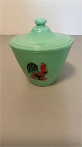 Green Jadette Rooster Grease Bowl with Lid 4"