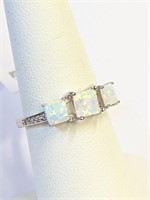 .925 Silver Fire Opal Ring Sz 7   R