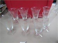 8 ROSE ETCHED FOSTORIA CRYSTAL DINNER GLASSES