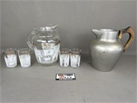 Aluminumware and Glass Pitcher with Cups