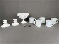 Fenton Laced Dish and Candle Votives and Cups