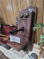 ANTIQUE WOODEN WALL PHONE