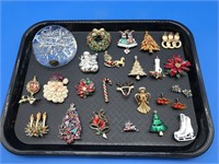 Tray Lot Of Christmas Jewelry + French Crystal
