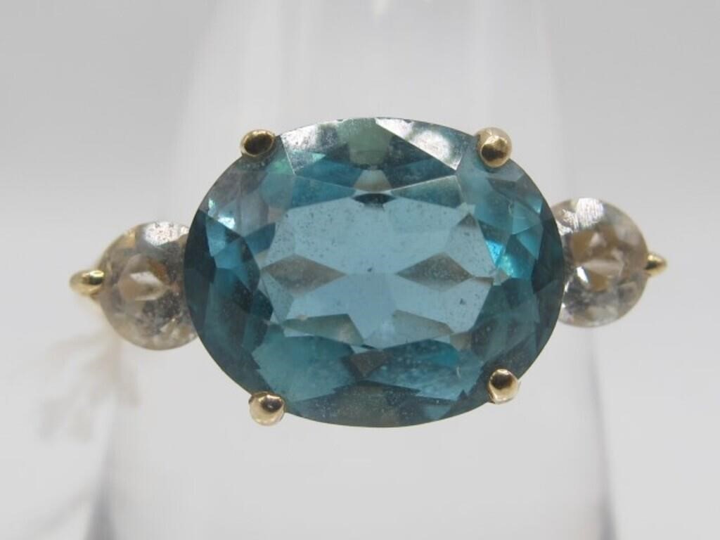 14KT YG BLUE & WHITE TOPAZ RING SZ 10.5 $900 VALUE