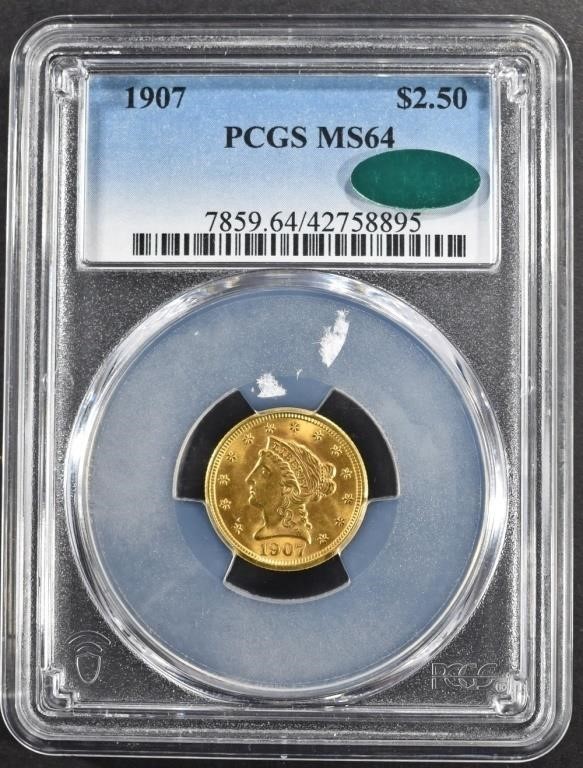 1907 $2.5 GOLD LIBERTY PCGS MS-64 CAC