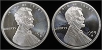 (2) 1 OZ .999 SILVER WHEAT CENT ROUNDS