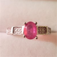 $160 Silver Rhodium Plated Ruby(1ct) Ring