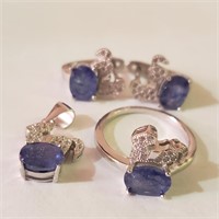 $540 Silver Rhodium Plated Sapphire(6.4ct) Set