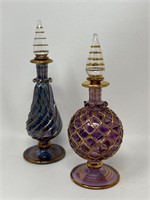Hand Blown Gold Etched Perfume Bottles