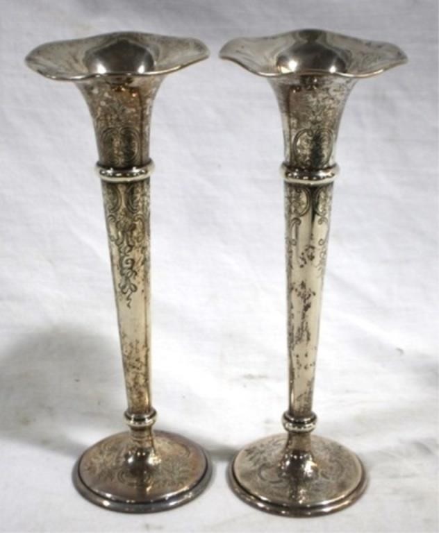 Pair of Sterling Weighted Vases - 9" tall