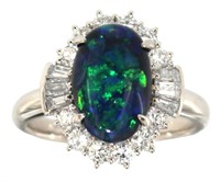 Platinum 3.60 ct Natural Opal & Diamond Ring