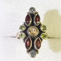 $200 Silver Peridot Garnet Citrine Ring