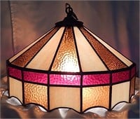 Vintage Leaded Stained Glass Hanging Lamp