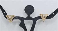 14K Yellow Gold Diamond Triangle Earrings