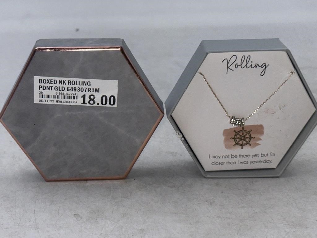 NEW Boxes NK Rolling PDNT GLD Rolling Necklace