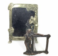 Art Nouveau Iron Frame & Brass Mirror