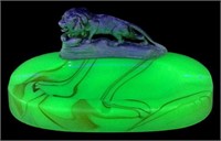 Art Deco Uranium Glass Lion Ashtray