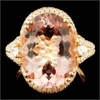 14K Gold 8.34ct Morganite & 0.70ctw Diamond Ring