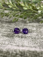 Sterling Silver Square African Amethyst Earrings