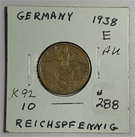 1938-E  German  10 Reichspfenning   AU