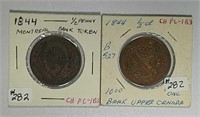 1844 1/2 Penny Montreal & Upper Canada Bank Tokens