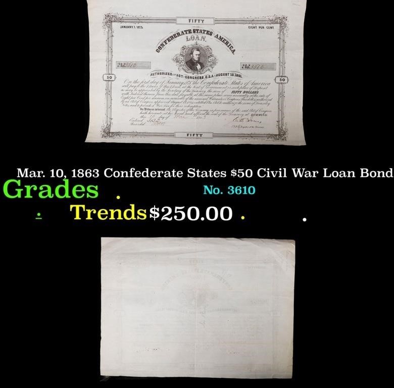 Mar. 10, 1863 Confederate States $50 Civil War Loa
