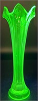 MCM Green Glowy Art Glass Vase Uv Reactive Under