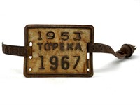 1953 Topeka 1967 Bicycle License Plate 2.75” x 2”