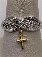 NEW STERLING SILVER FAITH RING W/ CROSS CHARM