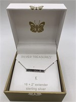 NEW STERLING SILVER "K" NECKLACE W/ GIFT BOX
