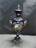 DARK BLUE URN WITH BRONZE TRIM - 22.5"