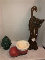 Cat paper towel holder, boot, and Lefton tree