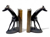 Vintage carved ironwood giraffe bookends, 9 3/4”