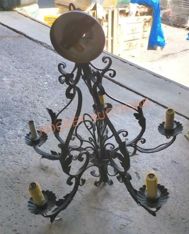 Vintage wrought iron five light chandelier