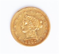 Coin 1845 United States $2.50 Gold Coin In Choice