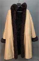 Canvas coat with shearling trim.