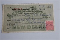 Ashoka Hotel New Deli Receipt w/ India Rev
