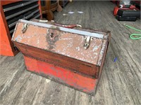 Vintage lid folding metal toolbox with some tool i