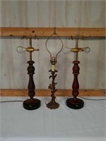 Estate lot of 3 lamps metal and wood