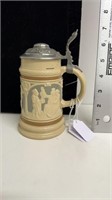 Small 3/10th L, Mettlach stein with pewter lid