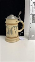 3/10th L, Mettlach stein with pewter lid #2249