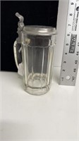 Early 0.45 L German glass pub Stein with Pewter