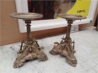 Pair of Ornate Silver Plate Candle Stands on